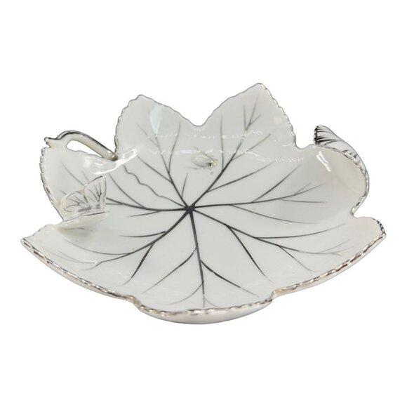 Andrea By Sadek Hand Painted Leaf Dish Bowl Silver Overlay Butterfly And A Bug - Picture 8 of 15